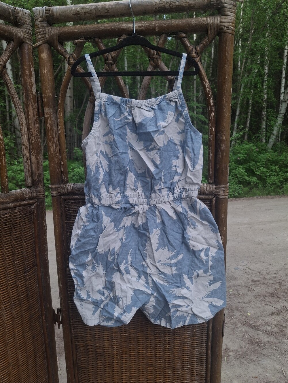dip Blue and White Leaf-Print Girls Romper